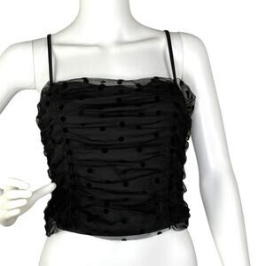 NWT Rachel Zoe Whimsigoth Cami Top Ruched Smocked Black Polka dot Size M